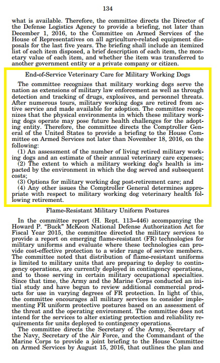 End of Service Veterinary Care for MWDs